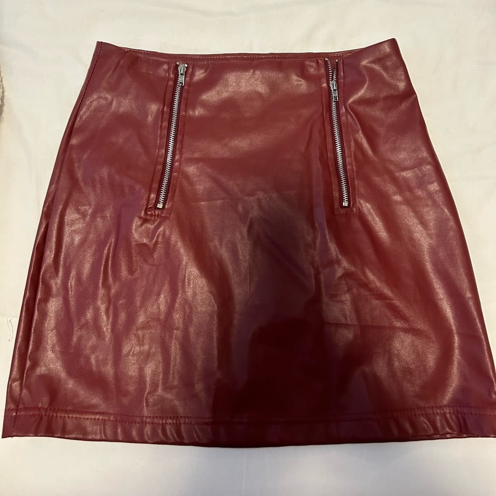 Maroon leather skirt!